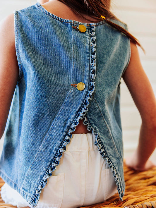 Ruffled Denim Tank - Vintage Wash