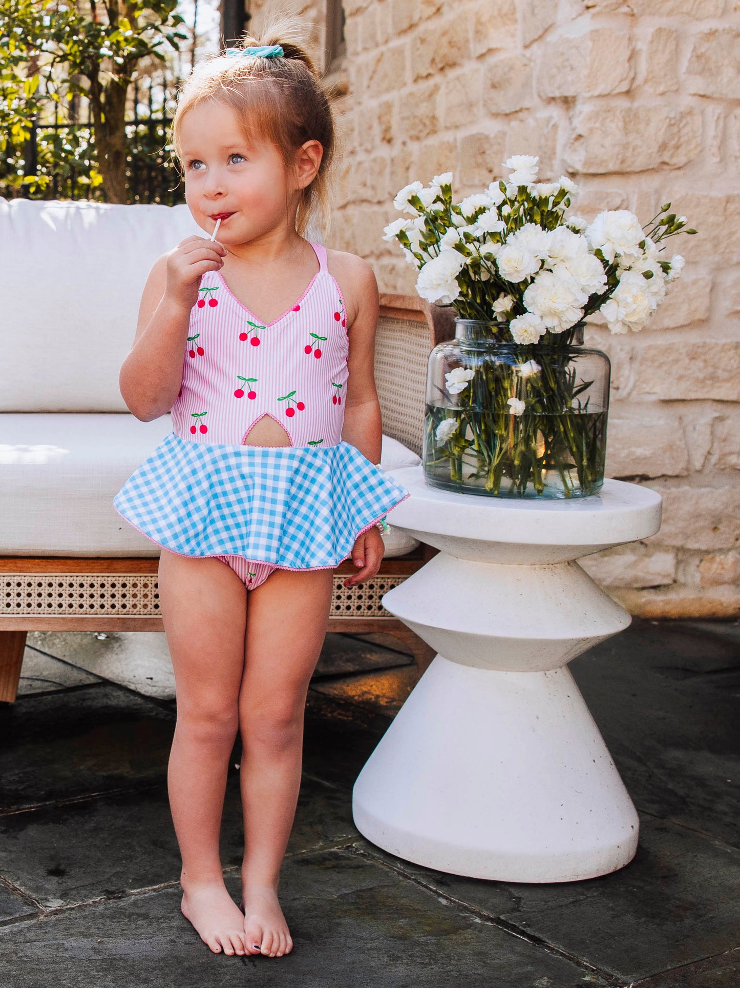 Morgan Skirted One Piece - Cherry Stripe