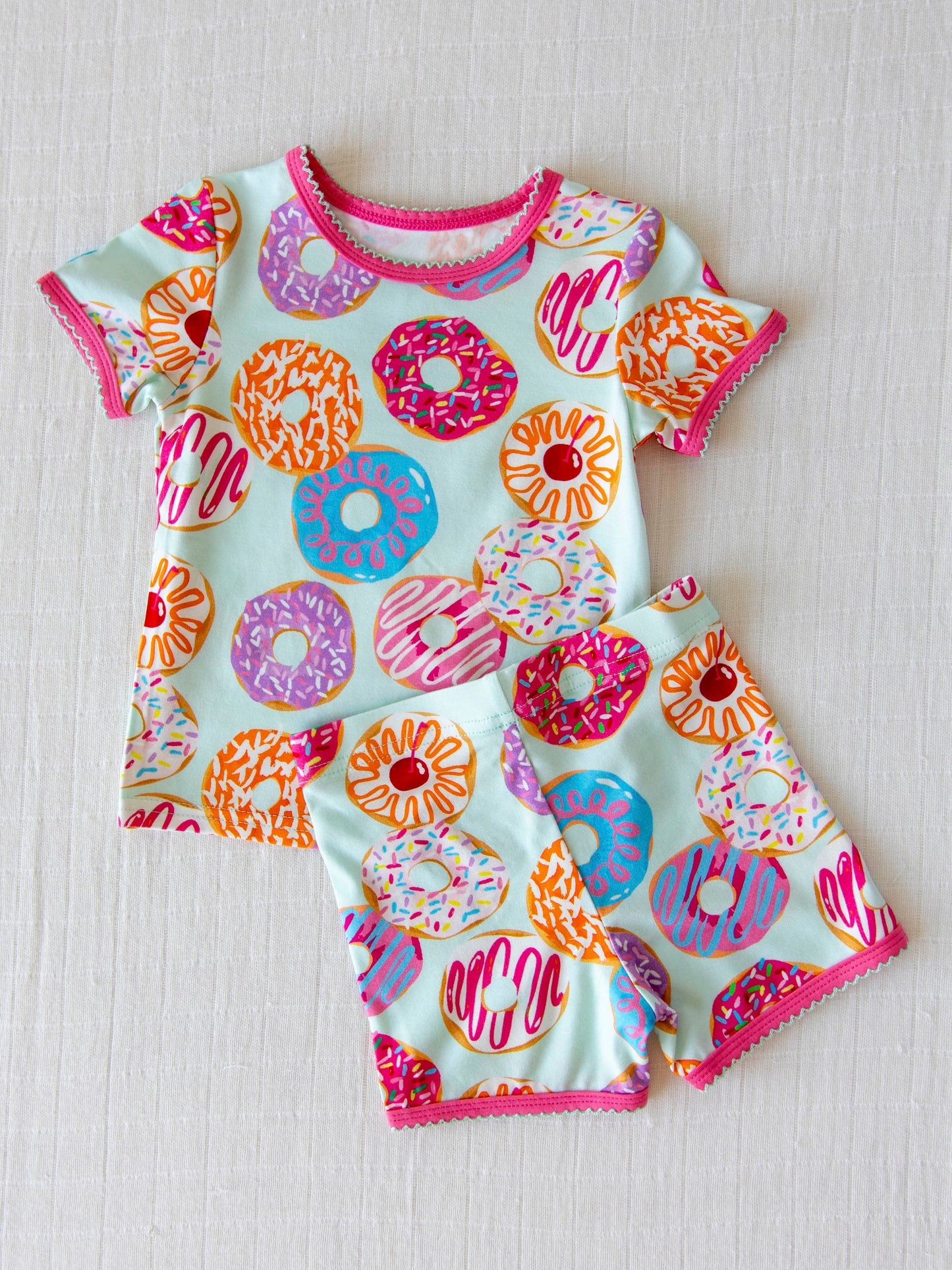 Cloud Fitted Short Set Pajamas - Colorful Donuts