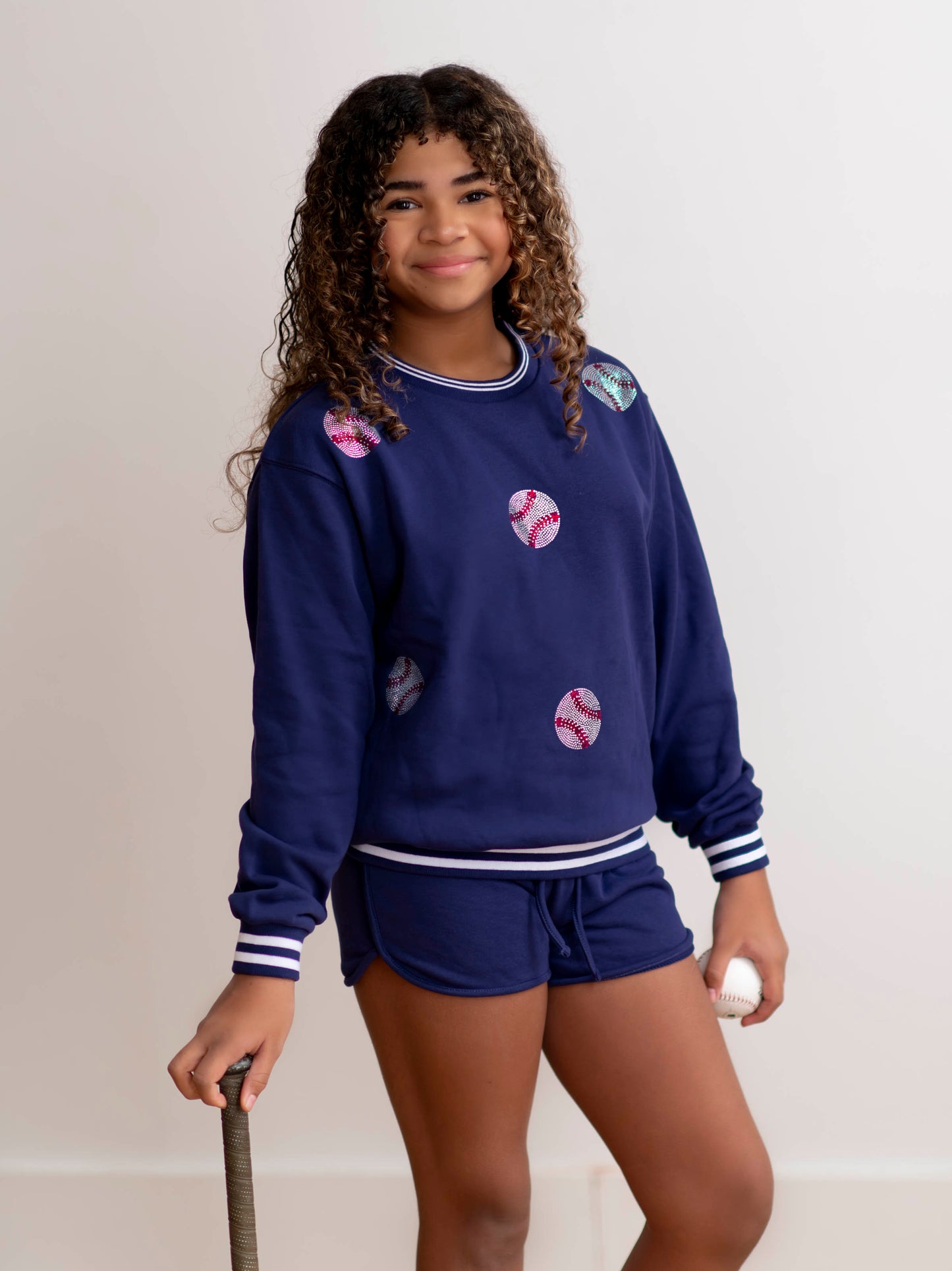 Sweat Short Set - Baseballs in Navy