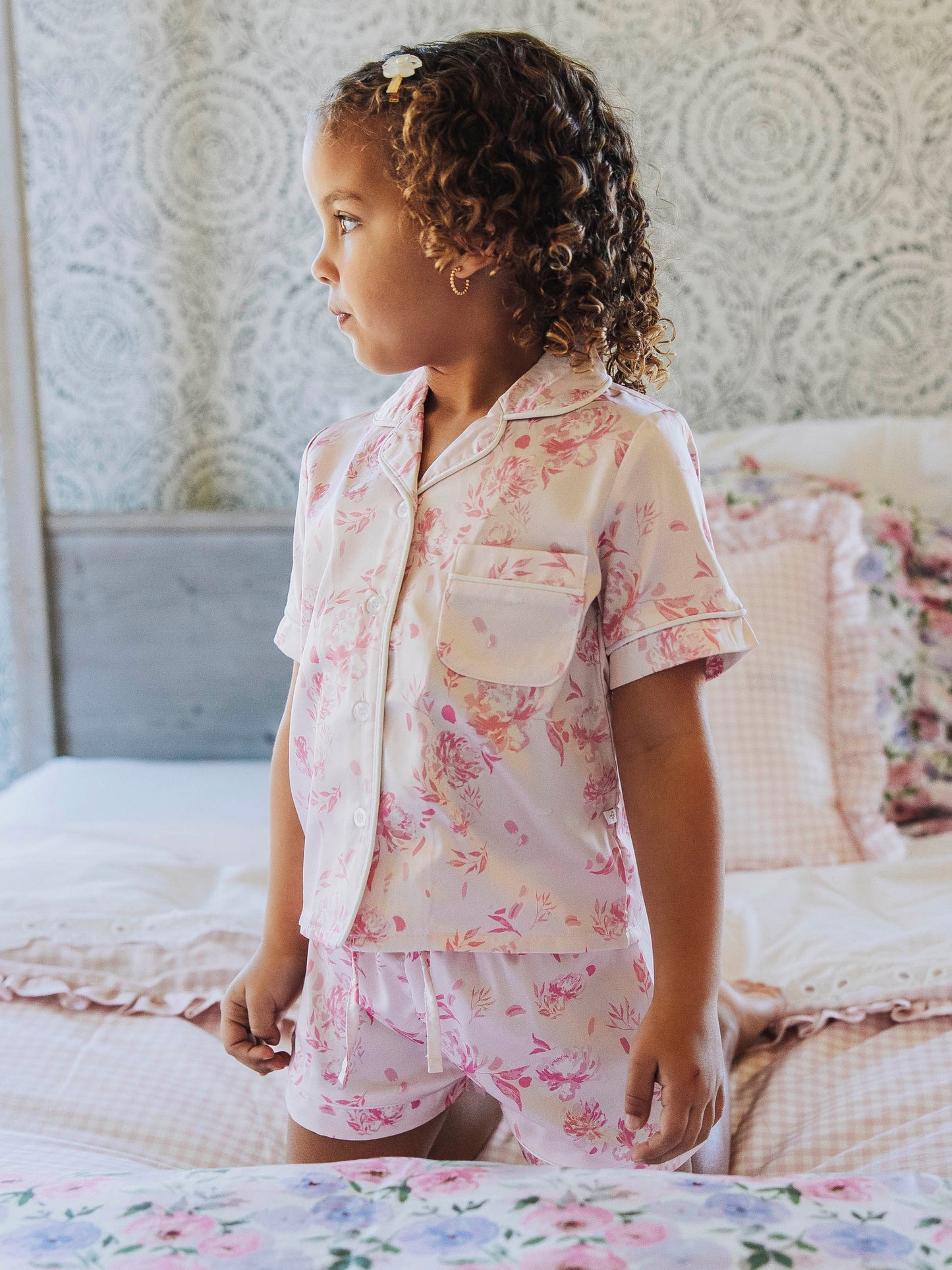 Satin PJ Short Set - Falling Pink Petals