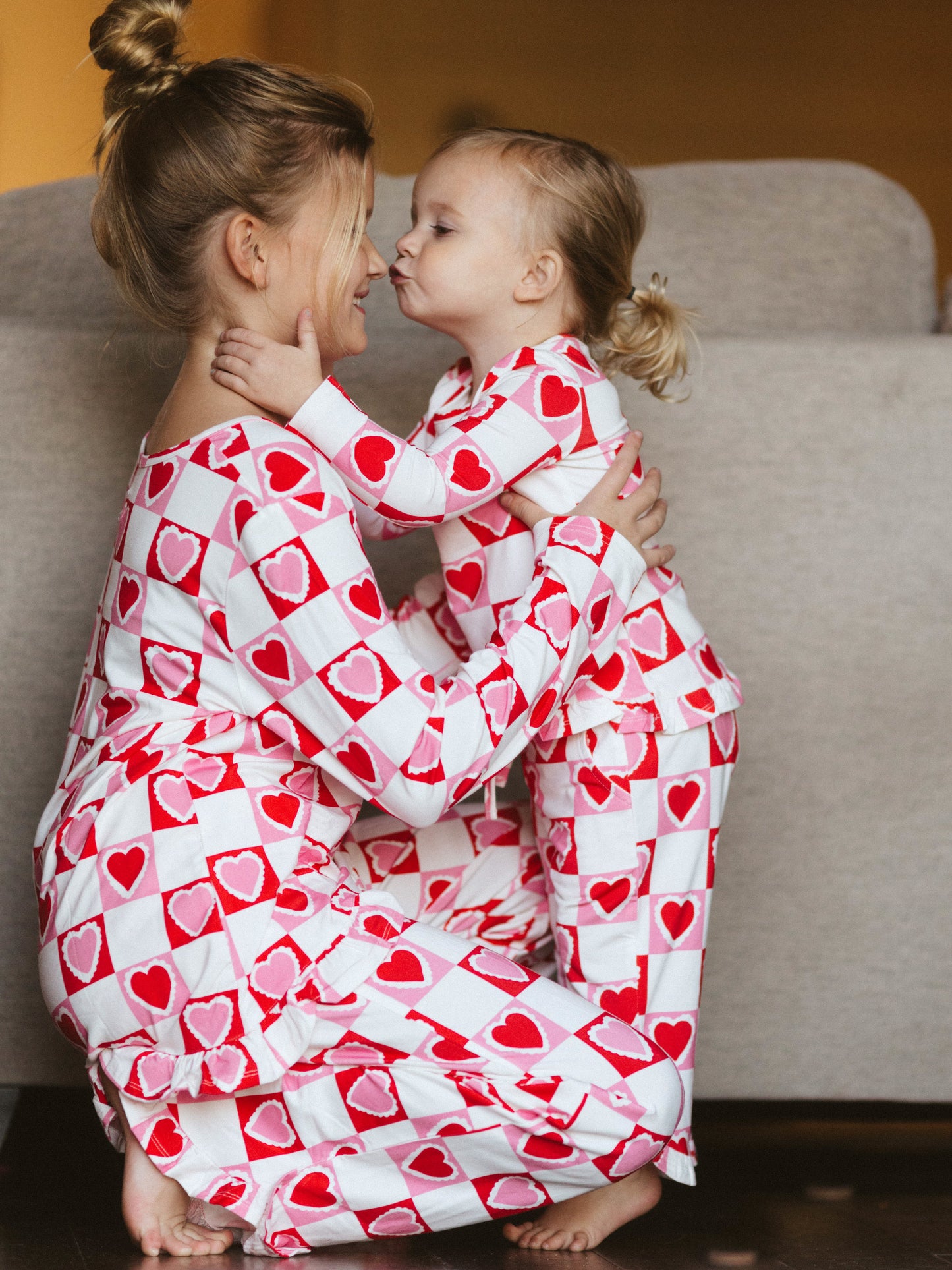 Women's Ruffled Pant Set - Block Hearts