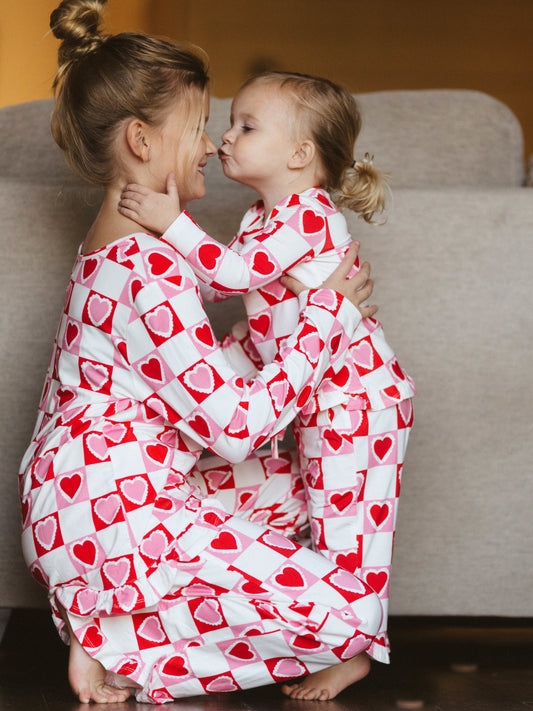 Women's Ruffled Pant Set - Block Hearts