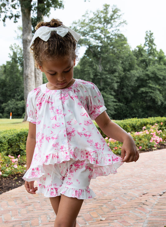 Flowy Ruffled Button Set - Falling Pink Petals