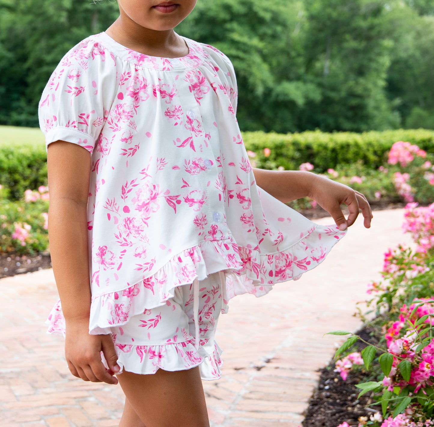 Flowy Ruffled Button Set - Falling Pink Petals