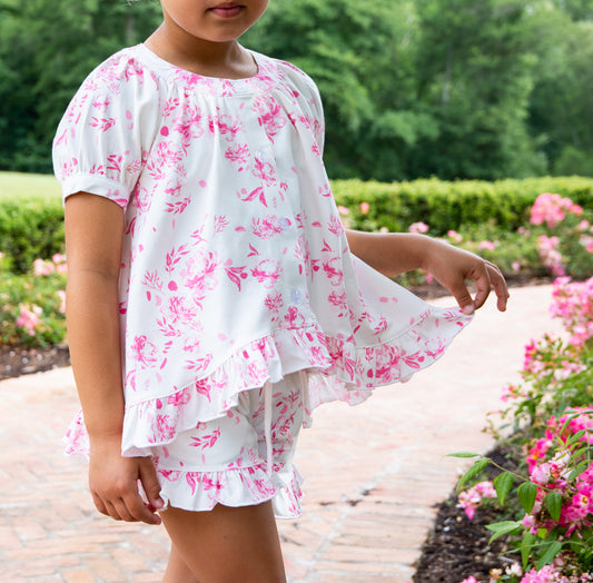 Flowy Ruffled Button Set - Falling Pink Petals