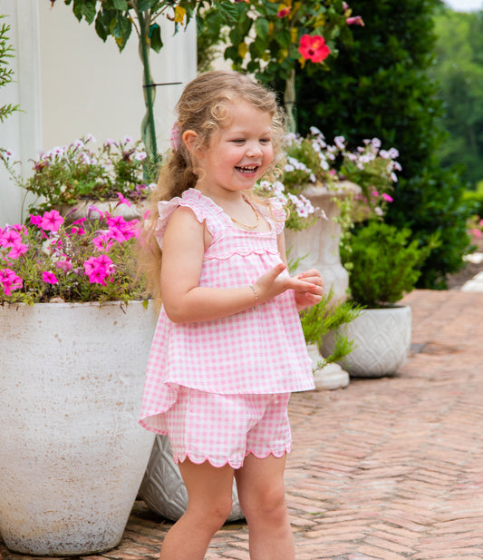 Emerie Scallop Set - Pink Gingham