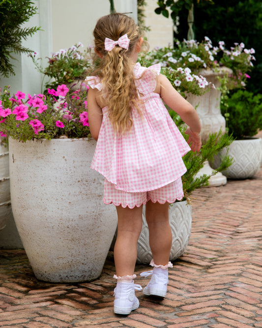 Emerie Scallop Set - Pink Gingham