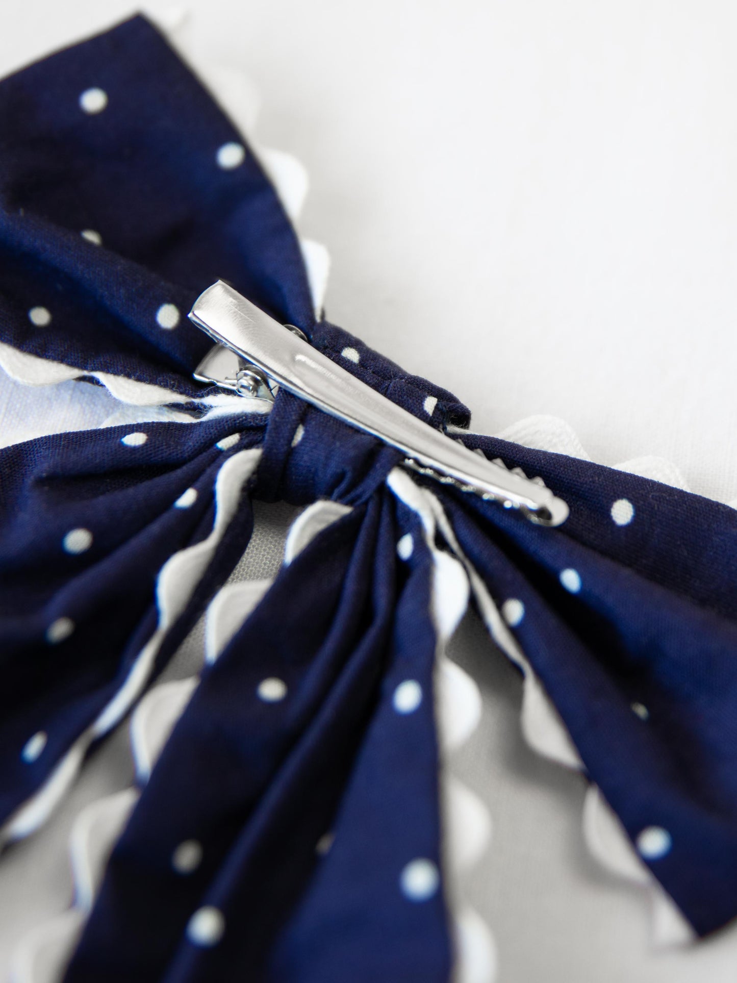 Large Long Tail Bow - Navy Dotty