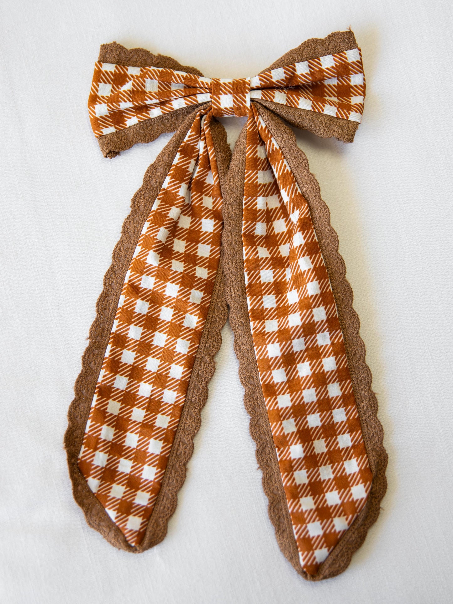 Large Long Tail Bow - Pumpkin Spice Check