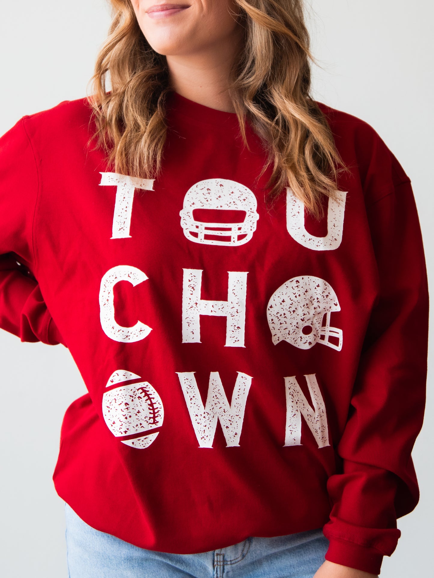 Women's Oversized Warm Knit Sweatshirt - Touchdown Crimson