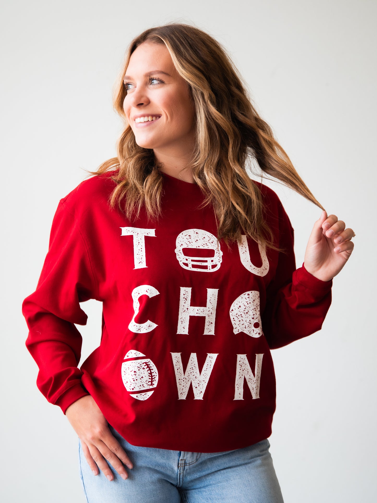 Women's Oversized Warm Knit Sweatshirt - Touchdown Crimson