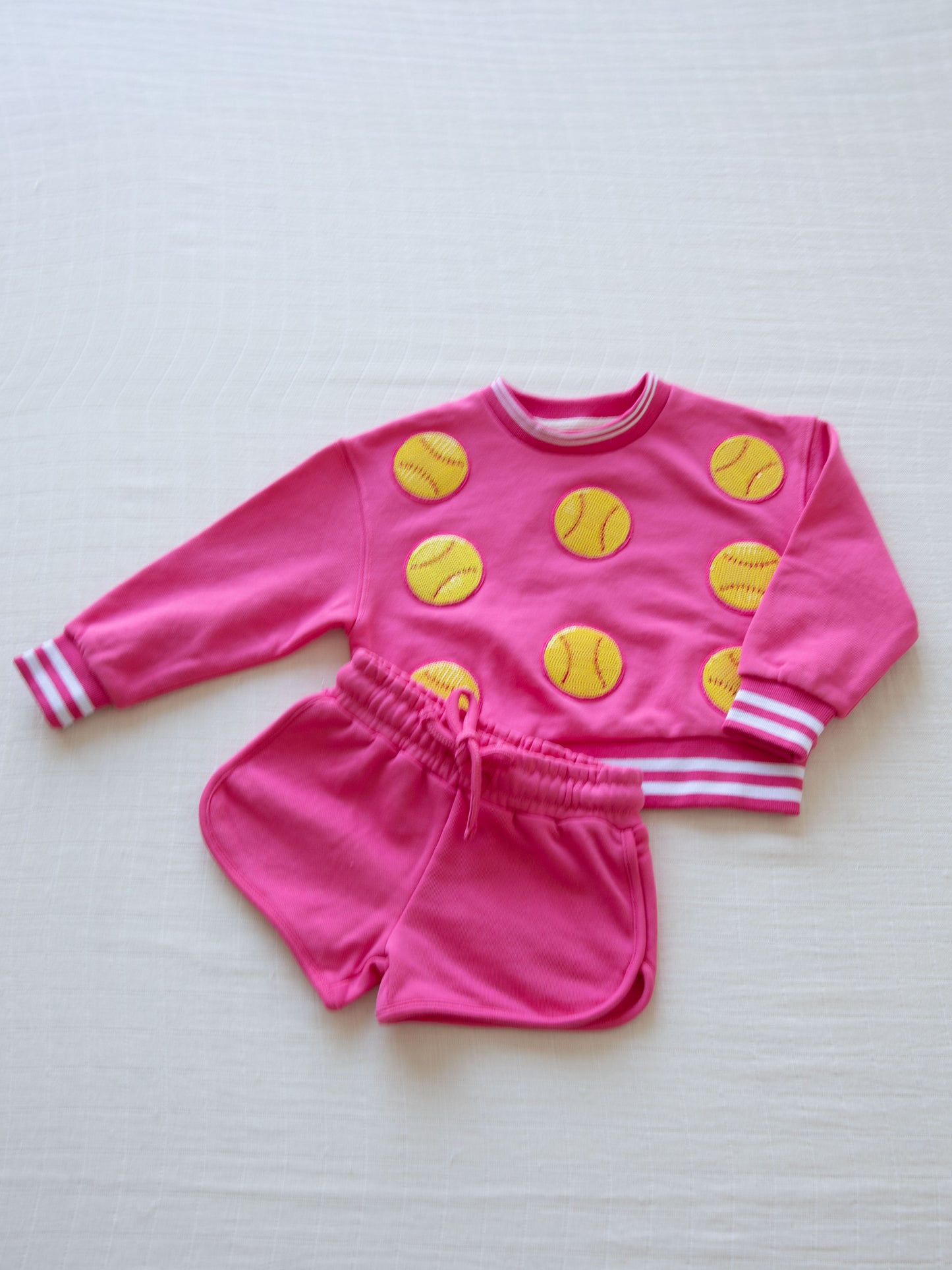 Sweat Short Set - Softballs in Pink