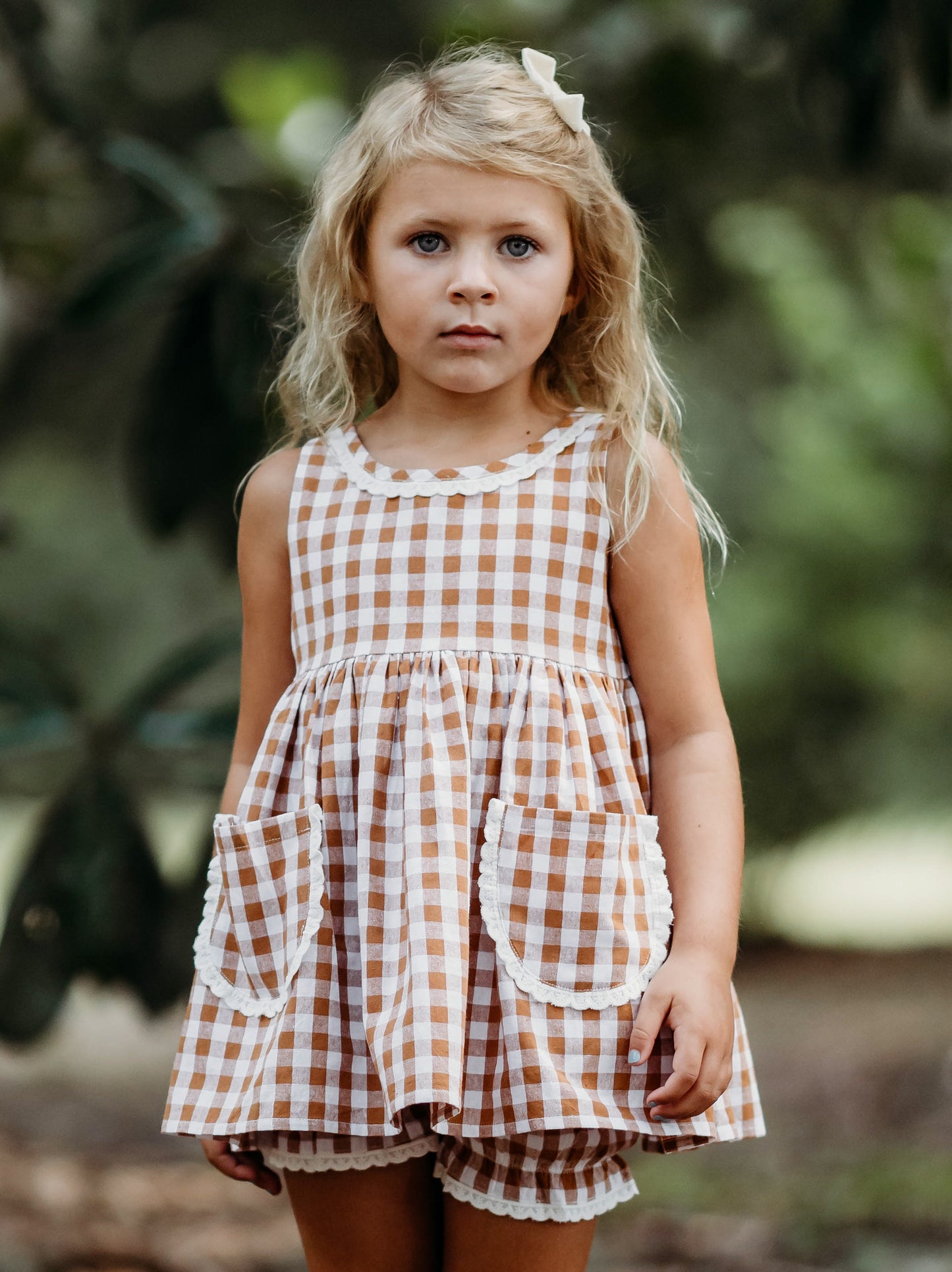 Ruffled Pocket Tunic Set - Golden Honey Check