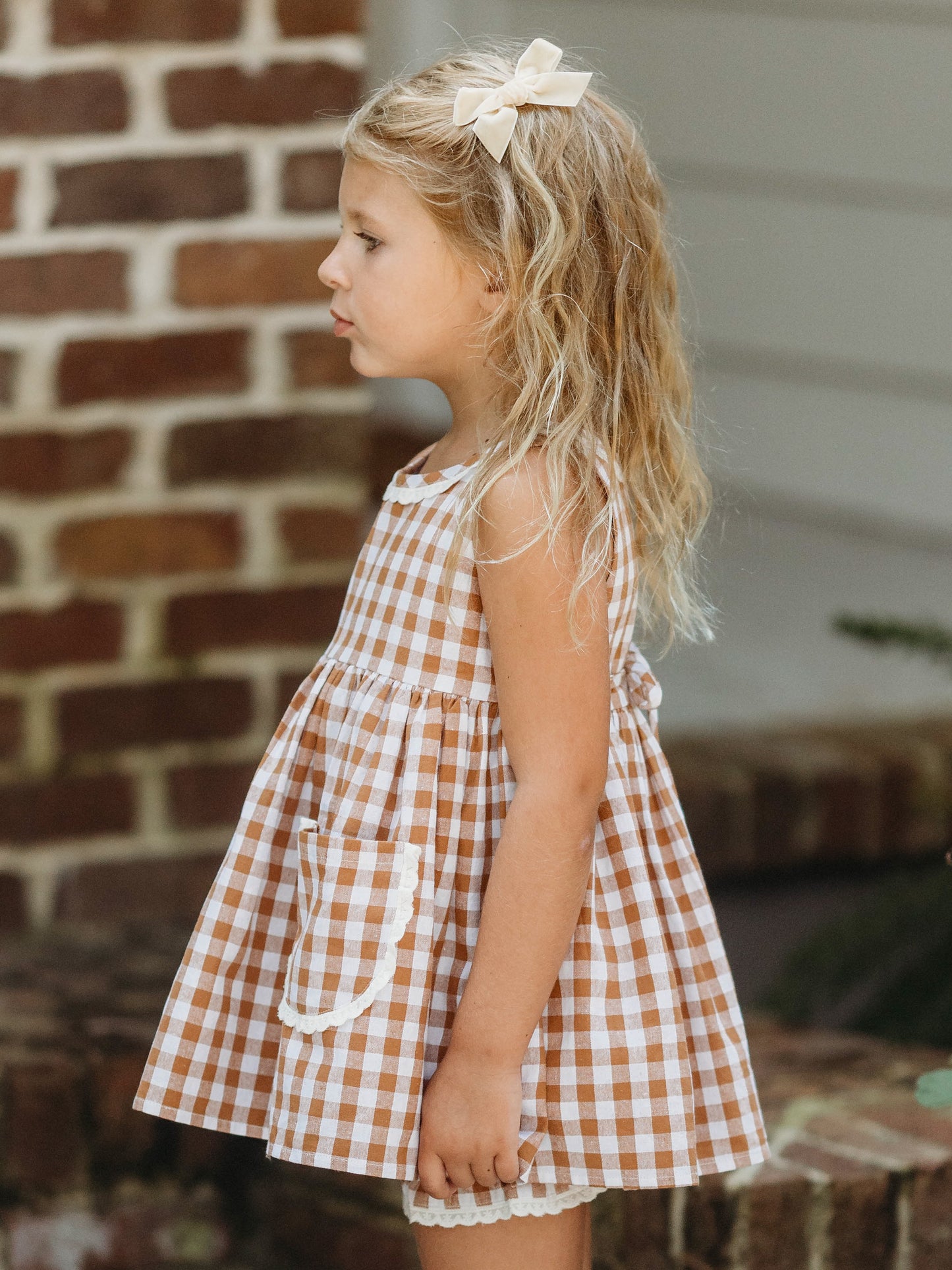 Ruffled Pocket Tunic Set - Golden Honey Check