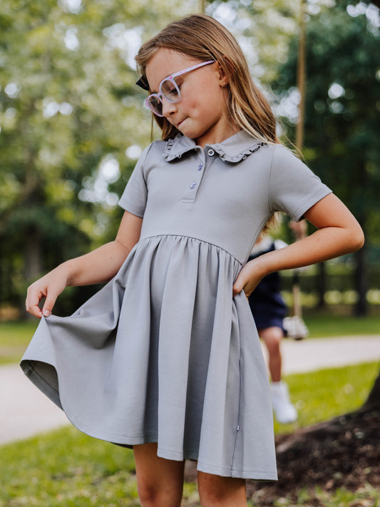 Ruffled Polo Dress - Steel Gray