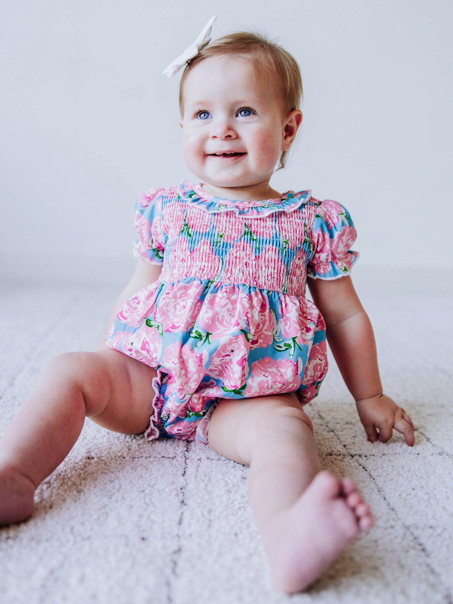 Smocked Bubble - Peonies in Pink