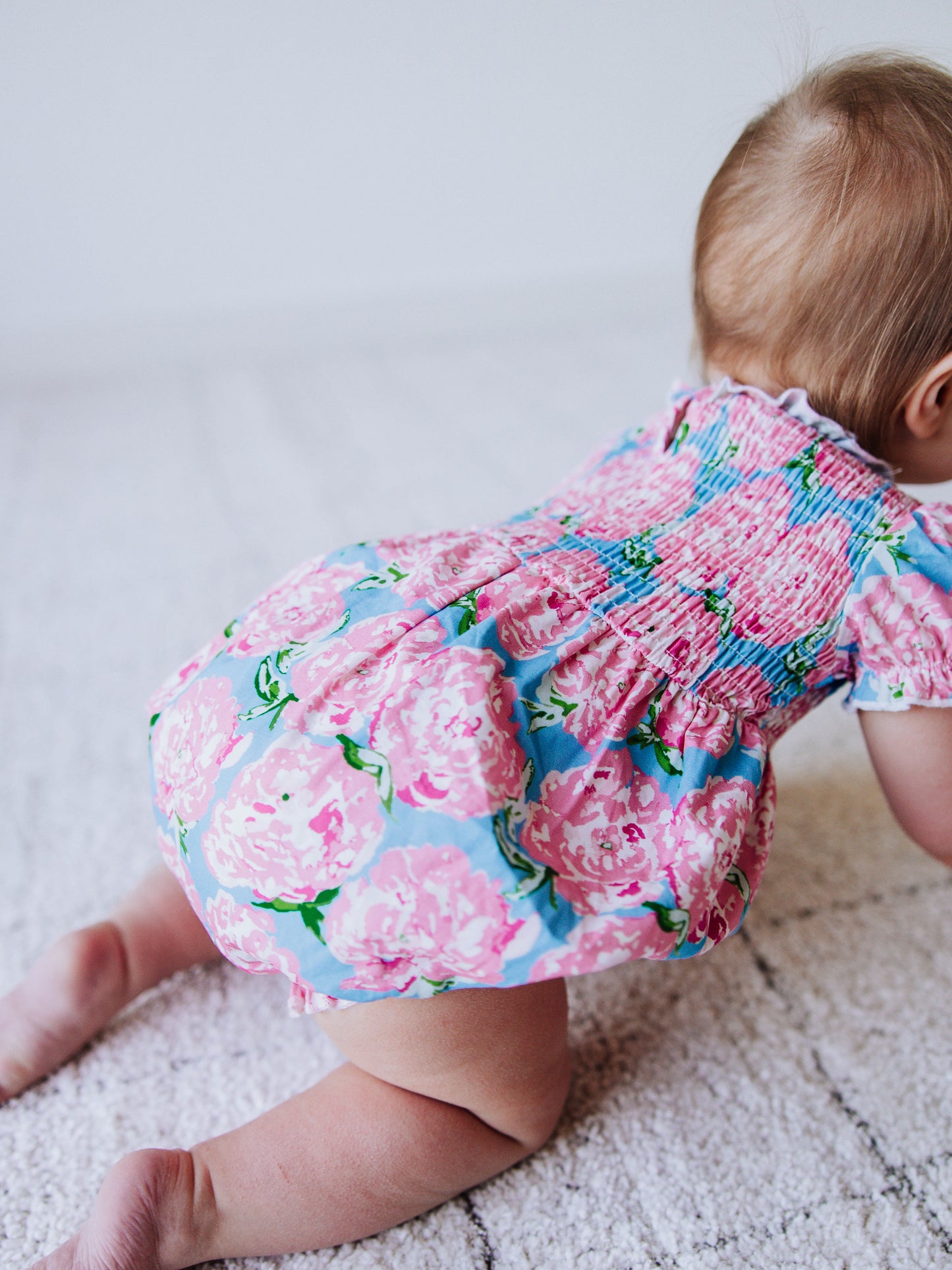 Smocked Bubble - Peonies in Pink