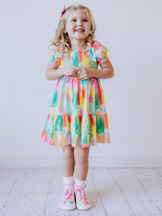Puff Sleeve Dress - Popsicle Splash