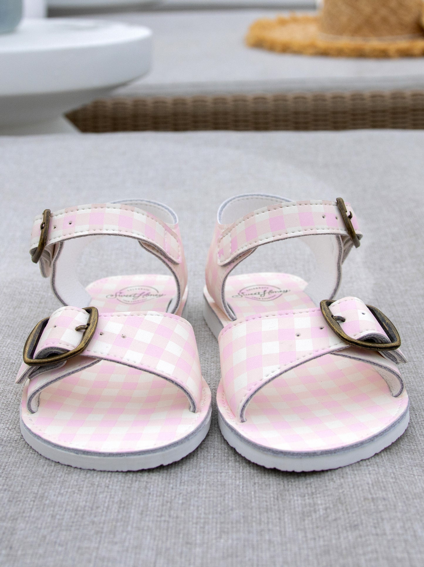 Ankle Strap Sandals - Pink Gingham