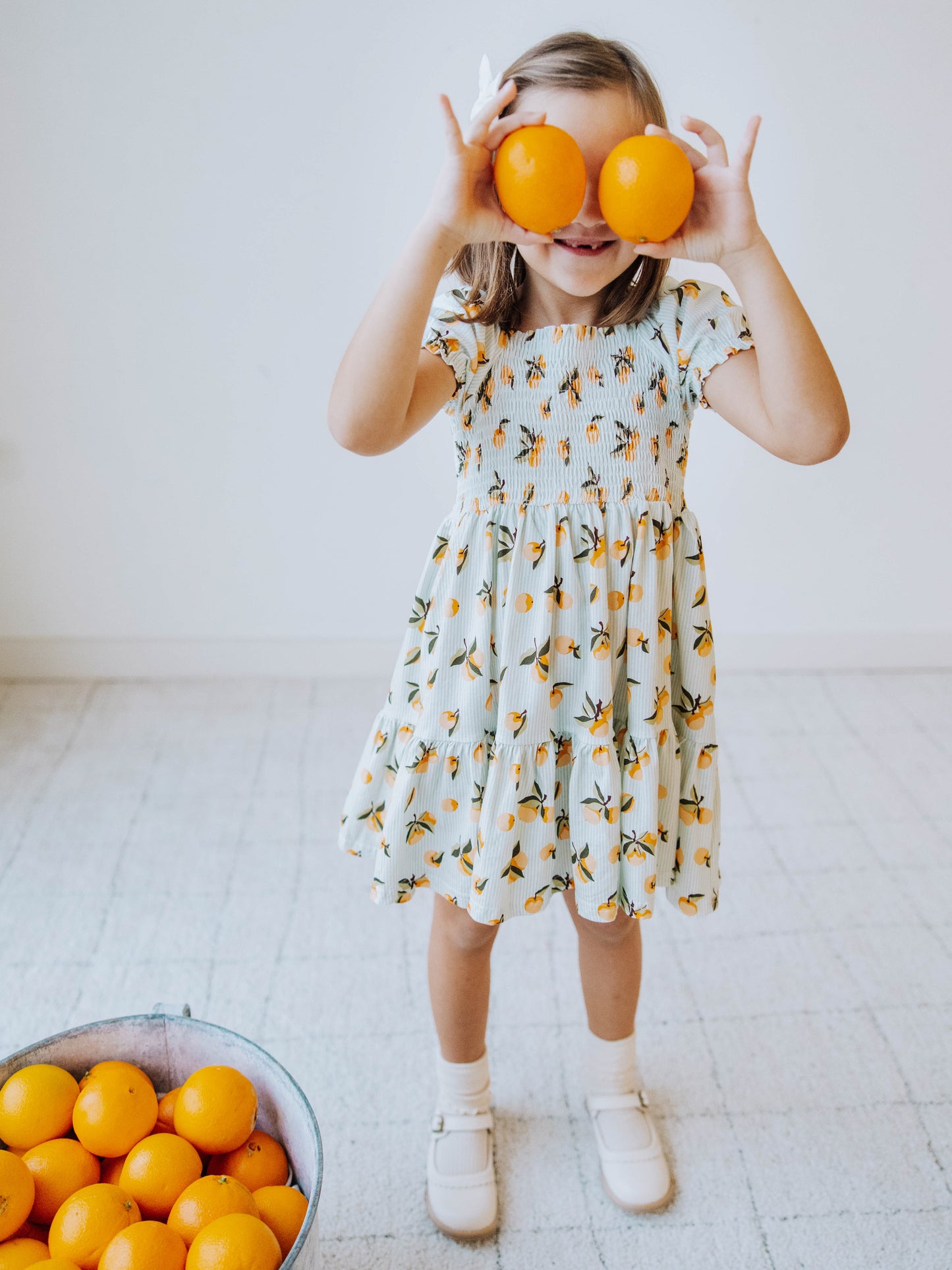 Puff Sleeve Dress - Oranges Stripe