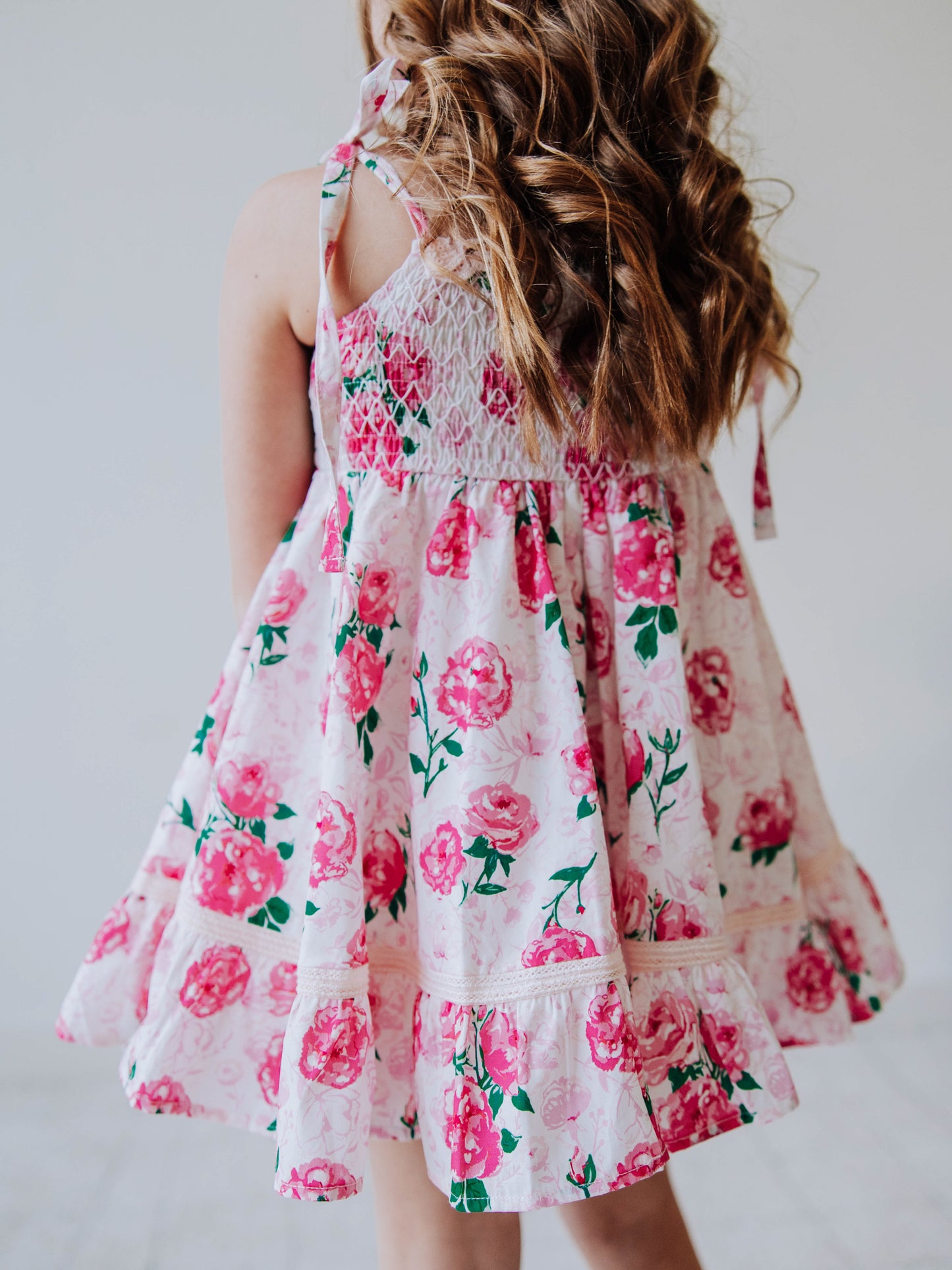 Audrey Smocked Dress - Raspberry Roses