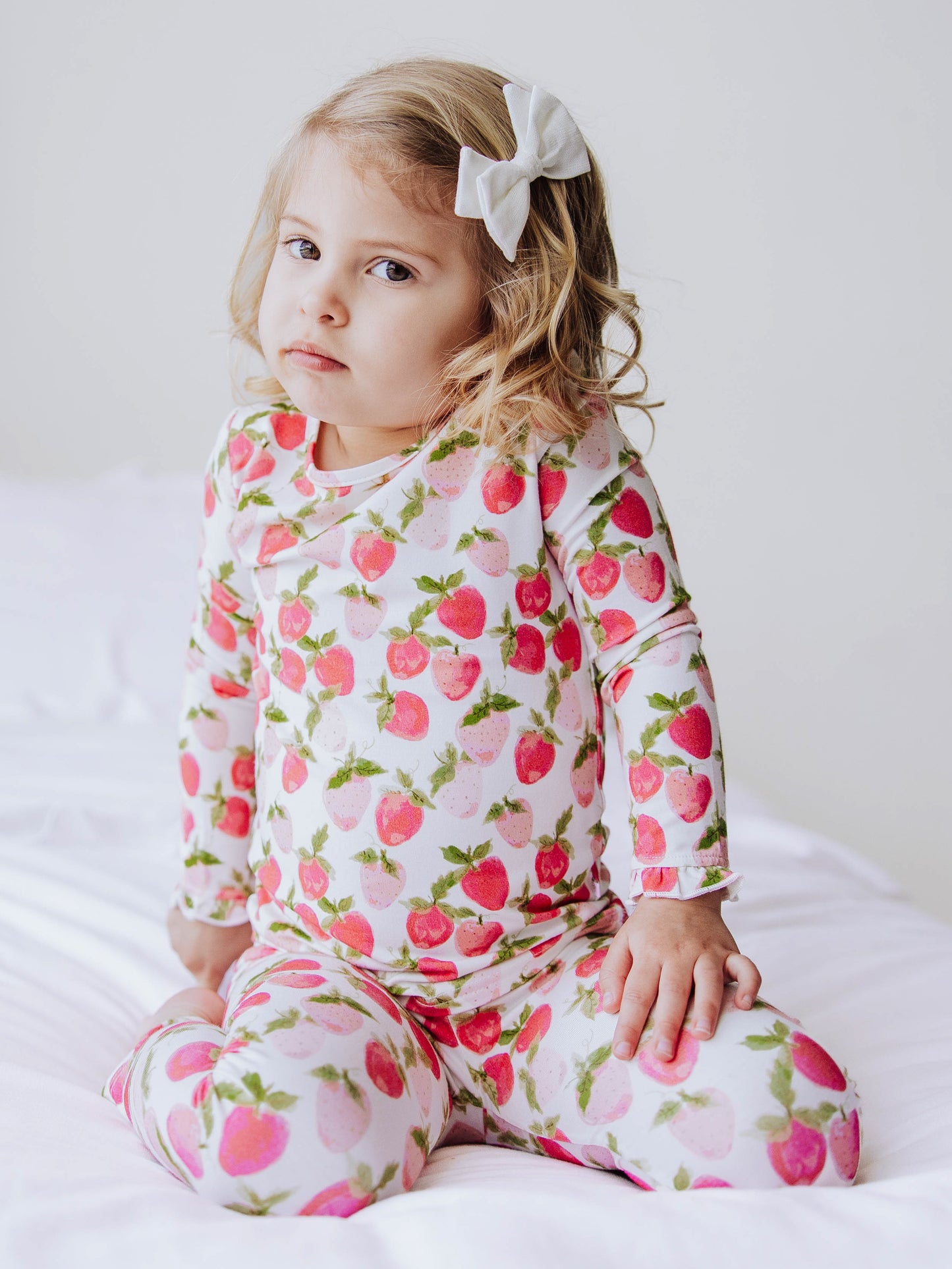 Cloud Fitted Ruffled Pajamas - Watercolor Strawberries