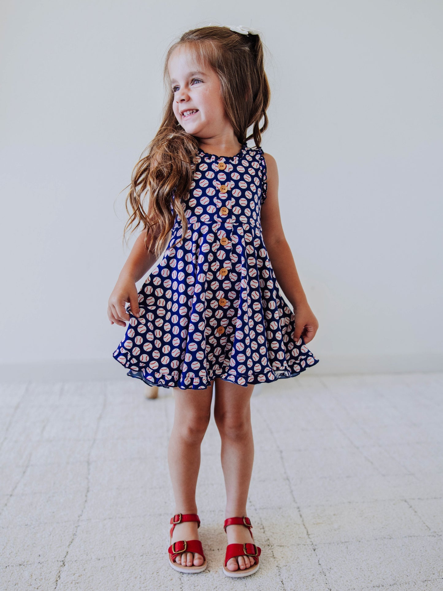 Ruffled Trim Dress - Home Run in Navy