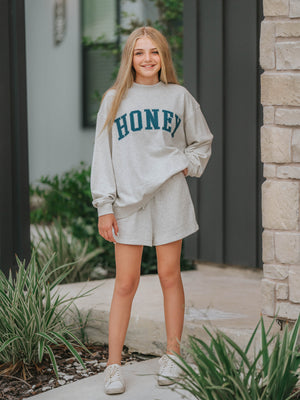 Mock Neck Sweat Set - Honey Navy on Gray