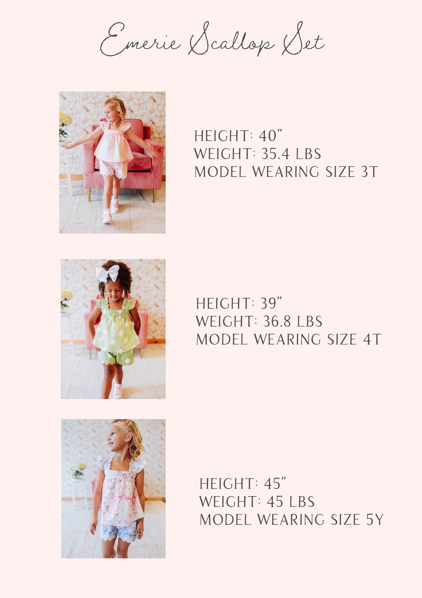 Emerie Scallop Set - Pink Gingham