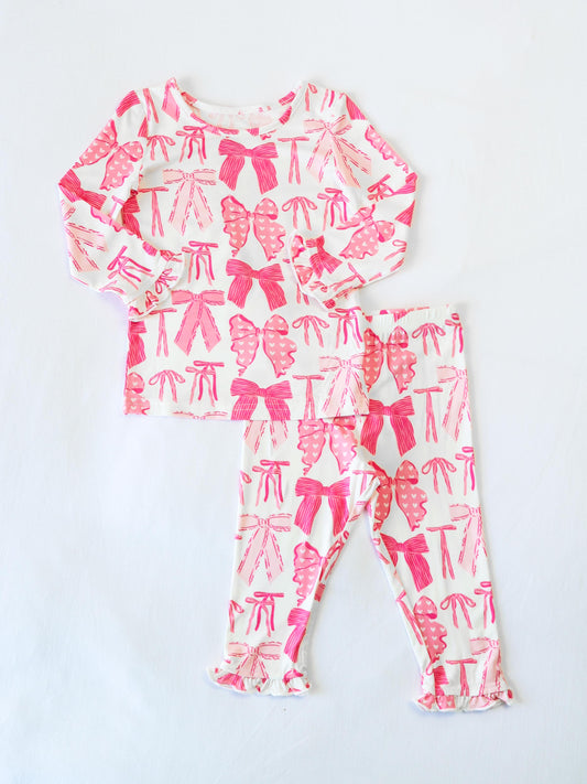 Cloud Fitted Ruffled Pajamas - Pretty Pink Bows