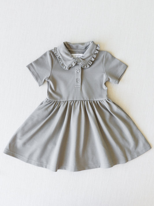 Ruffled Polo Dress - Steel Gray
