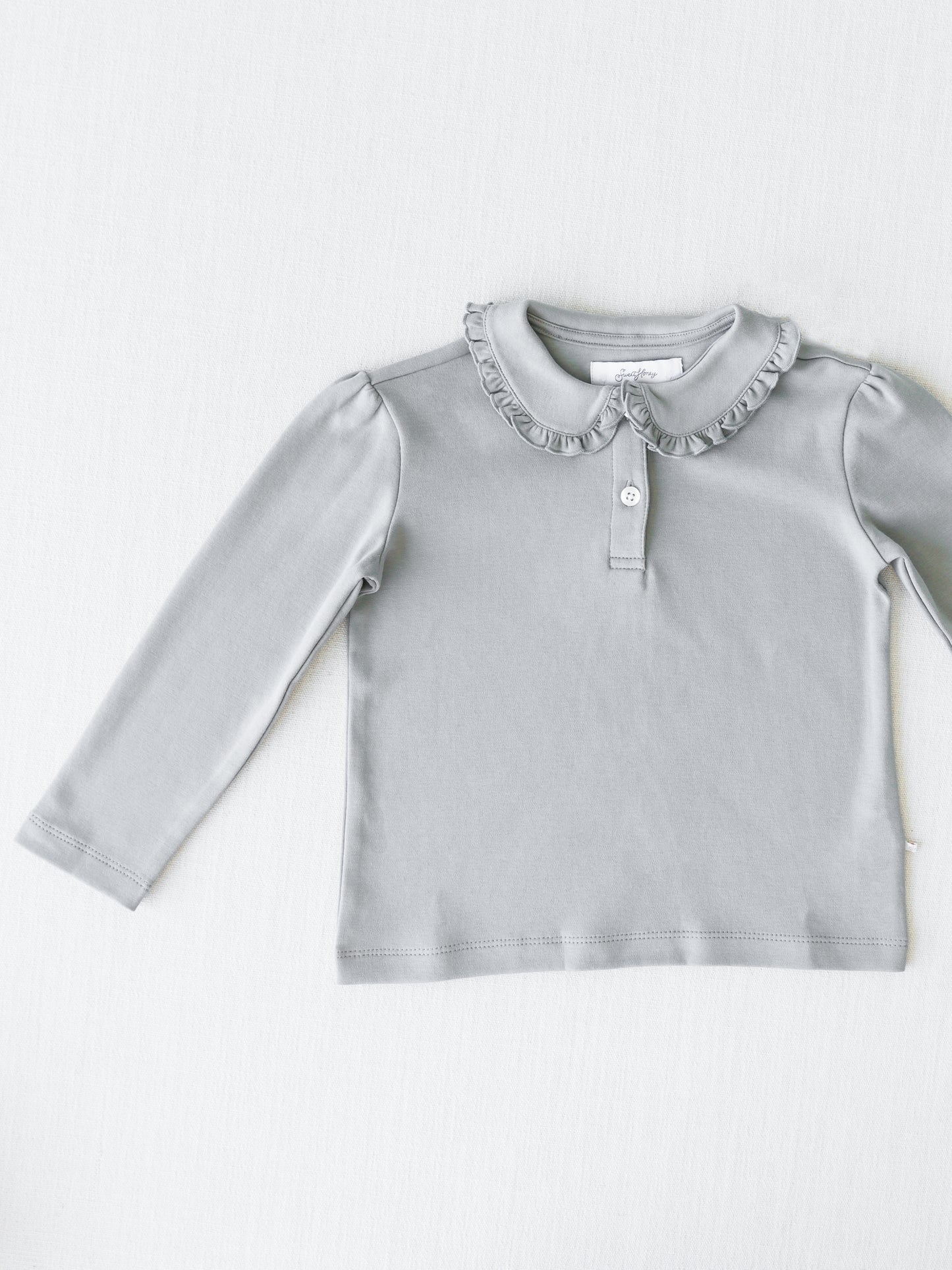 LS Ruffled Polo Shirt - Steel Gray