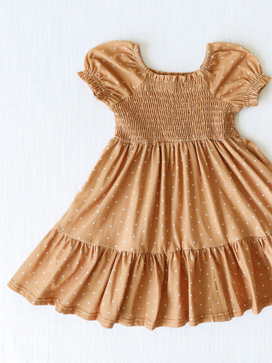 Puff Sleeve Dress - Brown Dotty