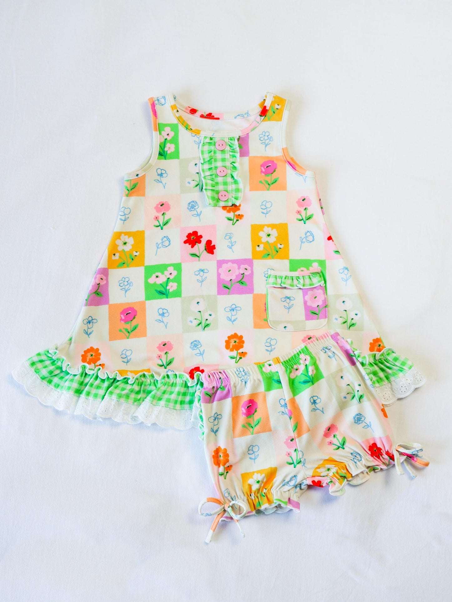 Everyday Play Dress - Checkered Blooms