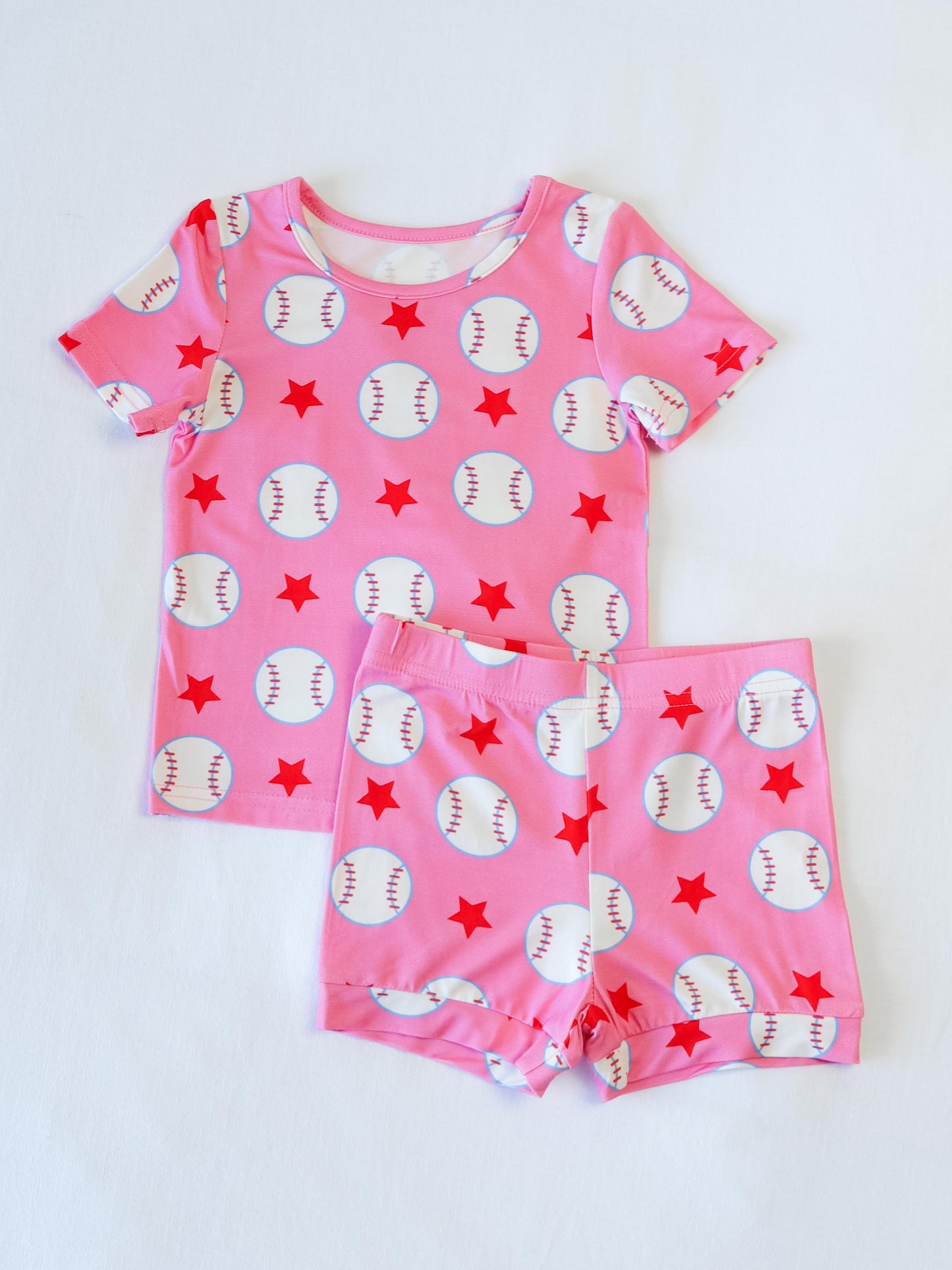 Cloud Fitted Short Set Pajamas - Allstar Baseball Pink