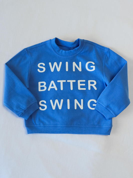 Warm Knit Sweatshirt - Swing Batter Swing in Blue