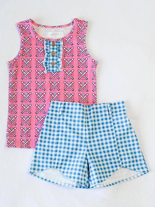 Playsuit Set - Baseball Bats Pink