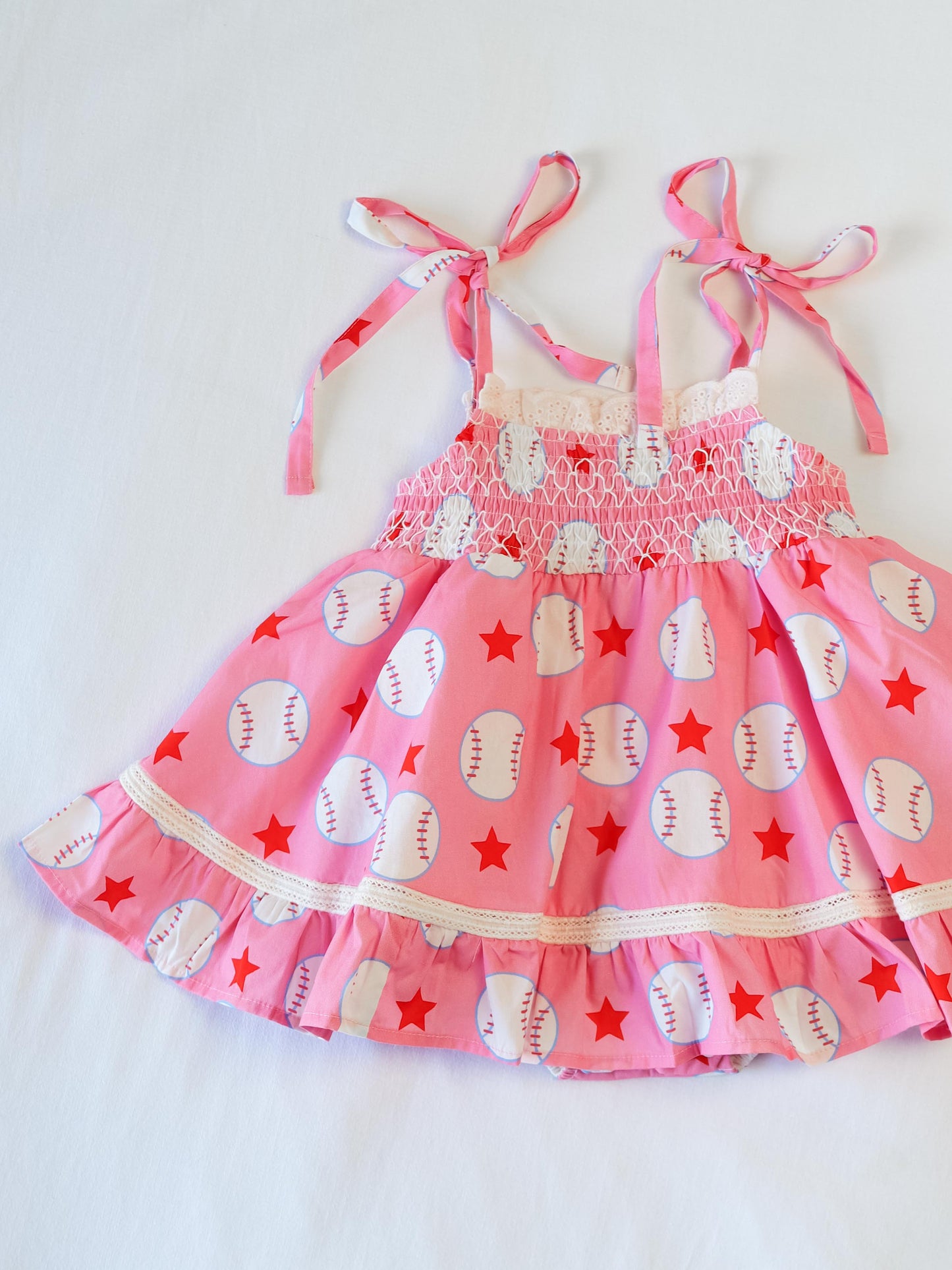 Audrey Smocked Dress - Allstar Baseball Pink