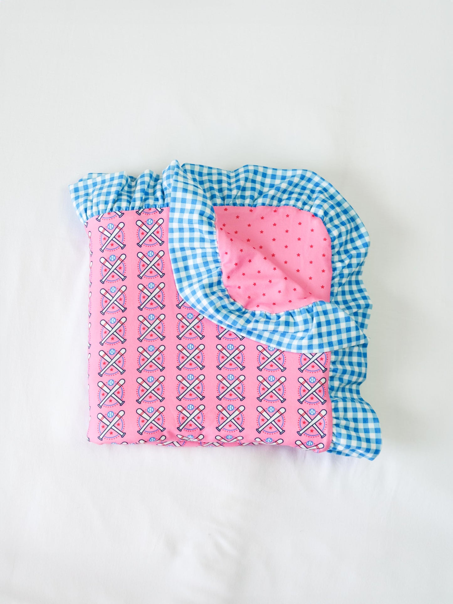 Dreamer Ruffled Blanket - Baseball Bats Pink