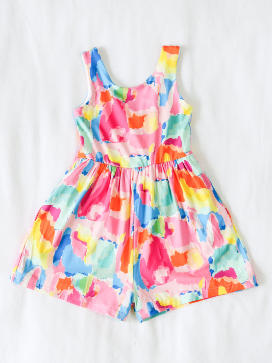 Short Leggy Romper - Rainbow Splash