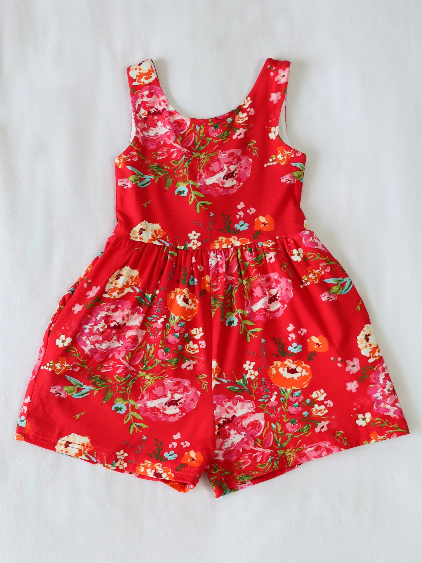 Short Leggy Romper - Red Zinnias