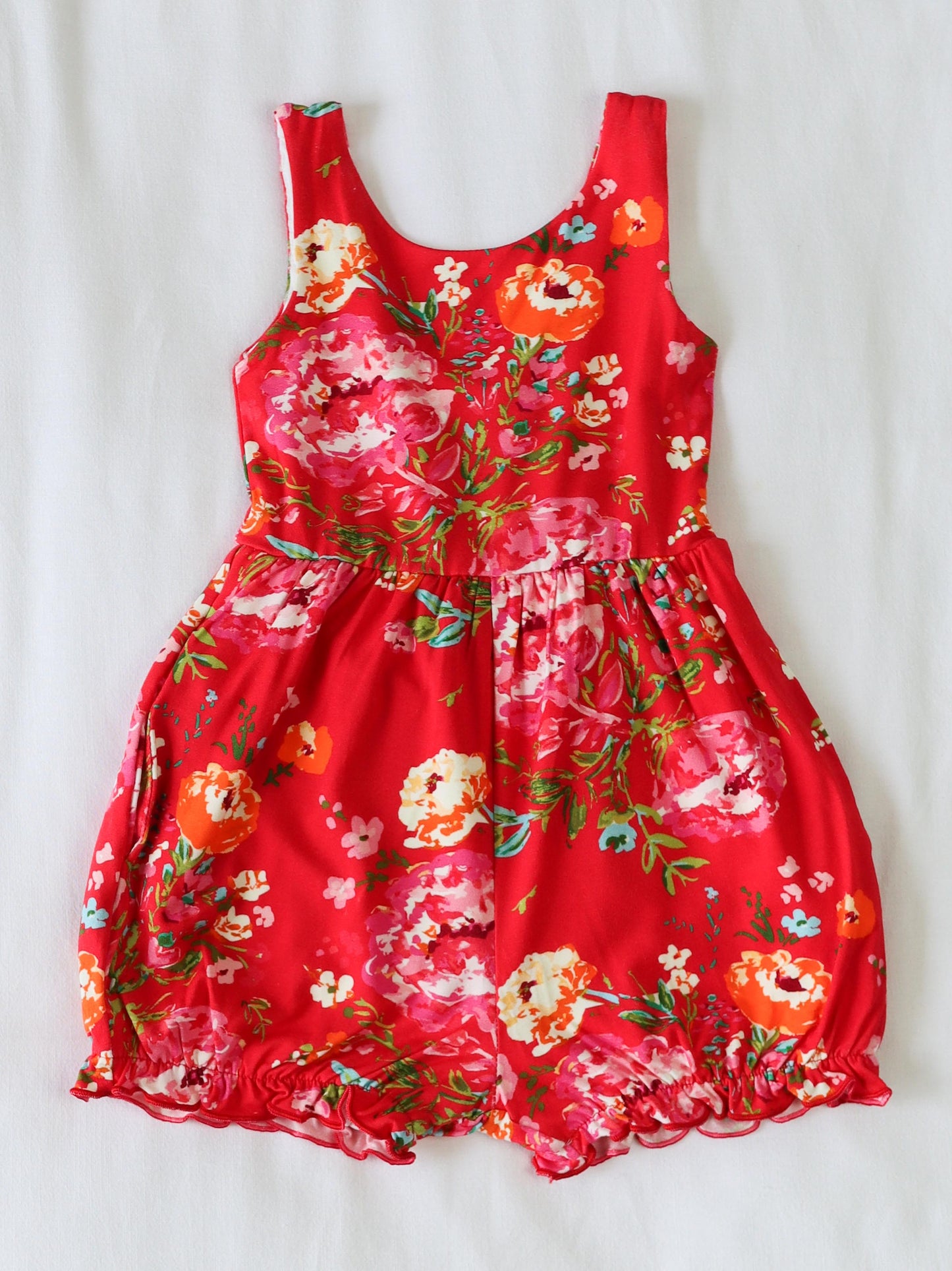 Short Leggy Romper - Red Zinnias