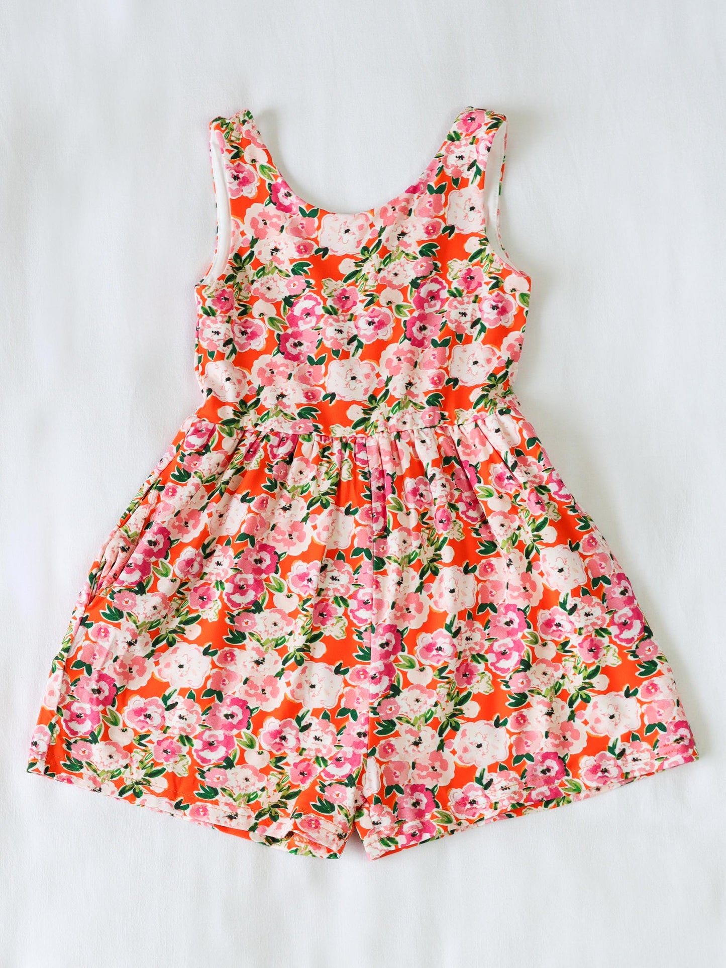 Short Leggy Romper - Glowing Pink Flowers