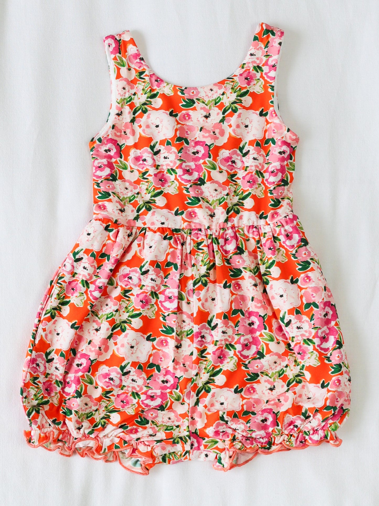 Short Leggy Romper - Glowing Pink Flowers