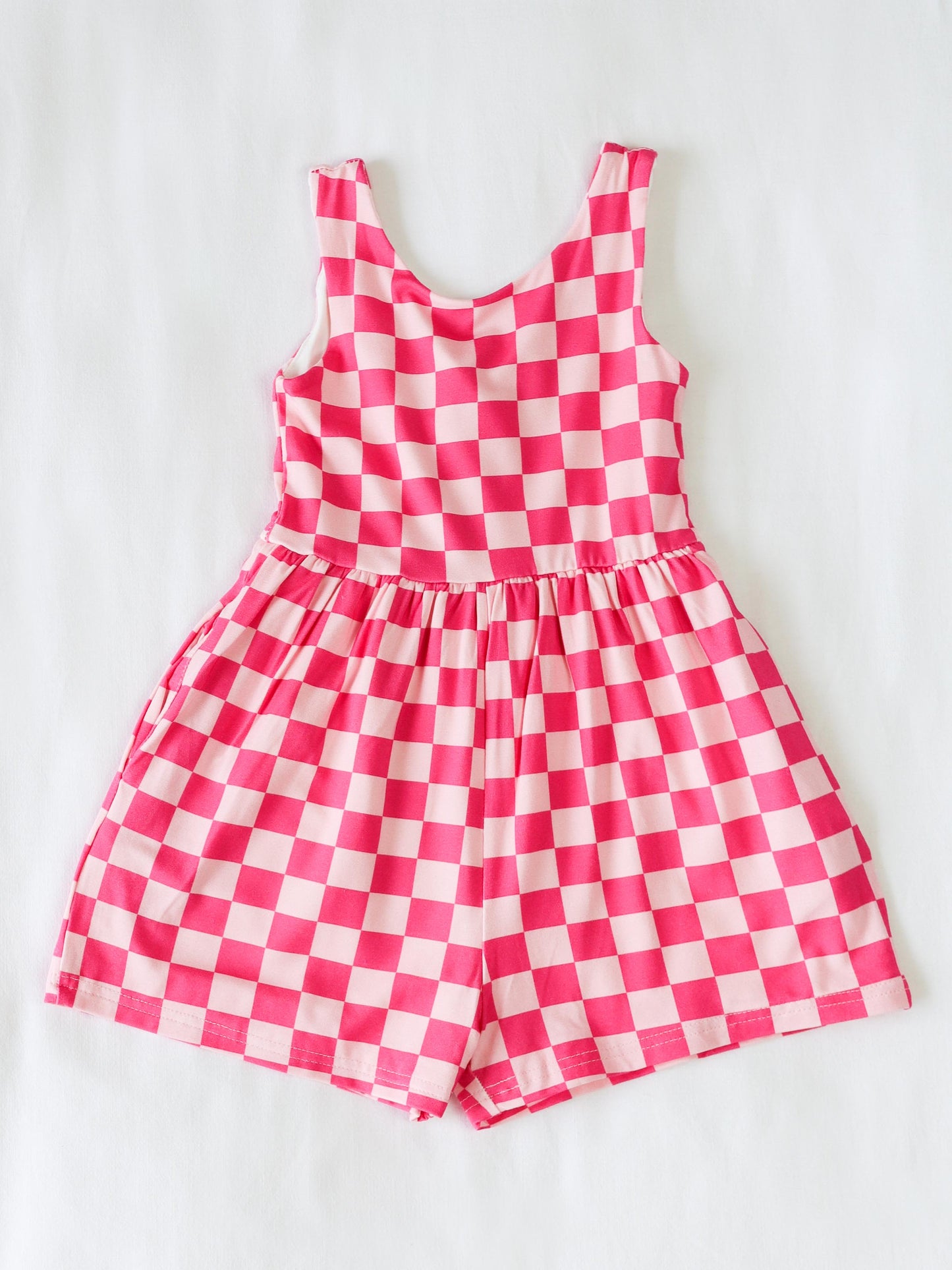 Short Leggy Romper - Checkered Pinks