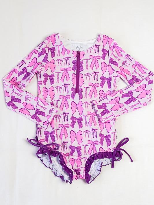 Solid Rash Guard - Purple Bows