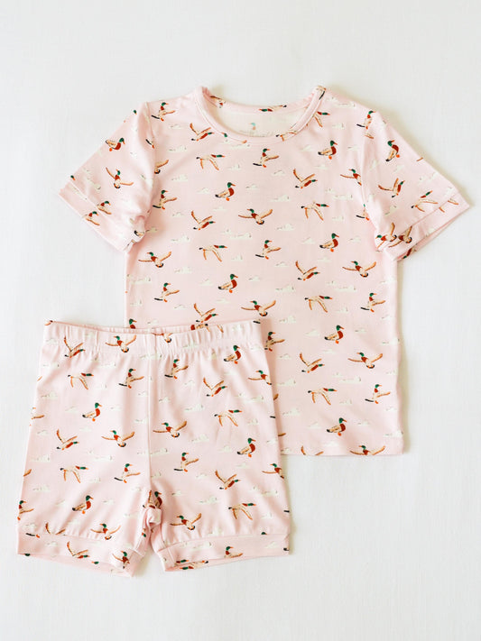 Cloud Fitted Short Set Pajamas - Fly Away Pink
