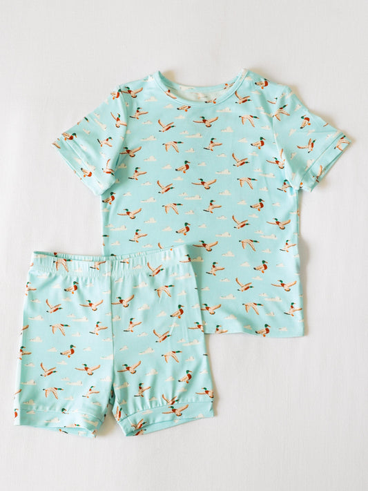 Cloud Fitted Short Set Pajamas - Fly Away Blue