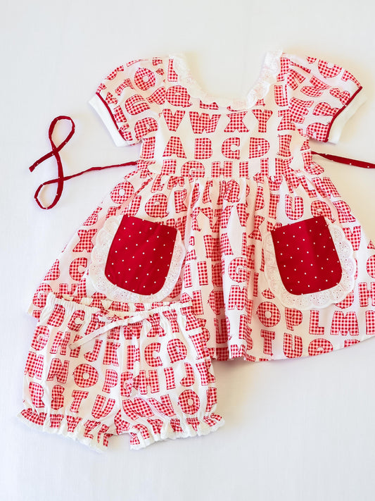 Ruffled Pocket Tunic Set - Alphabet Check Red